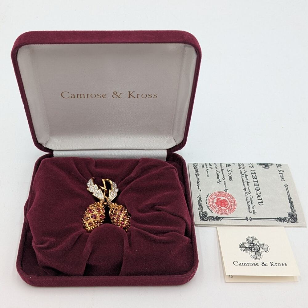 VTG Camrose & Kross Jacqueline Kennedy Swarovski Crystal Berry Pin Brooch w/ COA